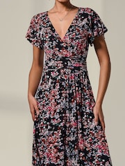 Jolie Moi Black Mock Wrap Jersey Midi Dress - Image 3 of 6