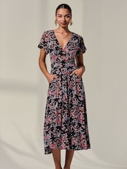 Jolie Moi Black Mock Wrap Jersey Midi Dress - Image 4 of 6