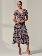 Jolie Moi Black Mock Wrap Jersey Midi Dress - Image 5 of 6