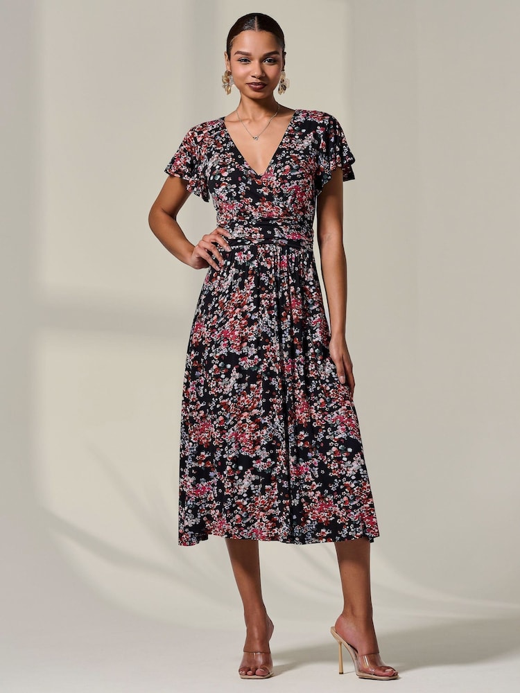 Jolie Moi Black Mock Wrap Jersey Midi Dress - Image 6 of 6