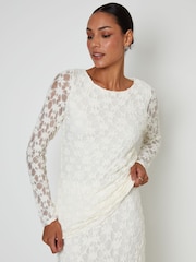 Threadbare White Long Sleeve Asymmetric Lace Slash Neck Top - Image 3 of 5