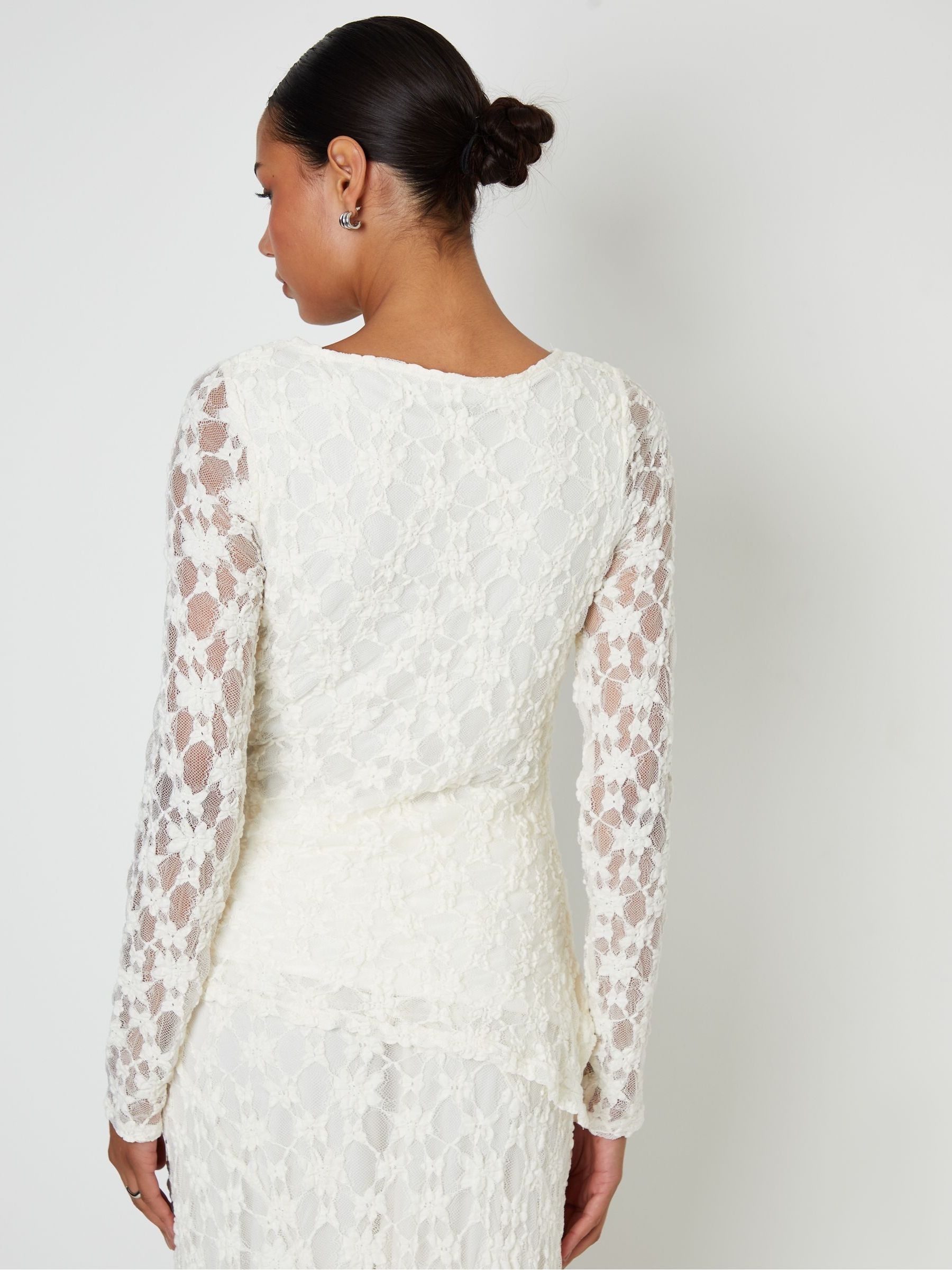 Buy Threadbare White Long Sleeve Asymmetric Lace Slash Neck Top
