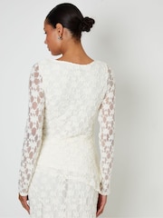 Threadbare White Long Sleeve Asymmetric Lace Slash Neck Top - Image 4 of 5