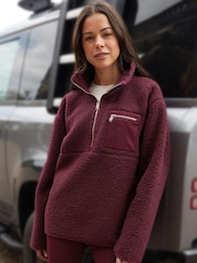 Threadbare Red Half Zip Borg Fleece - Image 1 of 5