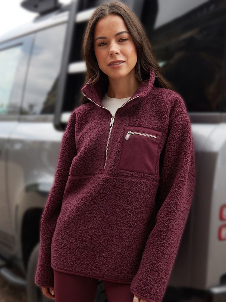 Threadbare Red Half Zip Borg Fleece - Image 1 of 5 Threadbare Red Half Zip Borg Fleece - Image 1 of 5