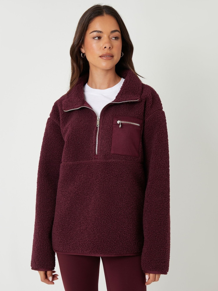 Threadbare Red Half Zip Borg Fleece - Image 2 of 5 Threadbare Red Half Zip Borg Fleece - Image 2 of 5