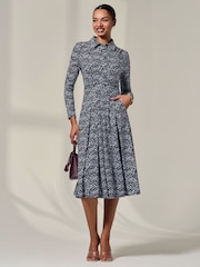 Jolie Moi Blue Long Sleeve Button Up Midi Dress - Image 1 of 6