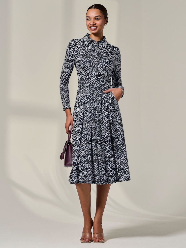 Jolie Moi Blue Long Sleeve Button Up Midi Dress - Image 1 of 6