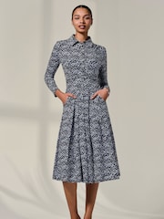 Jolie Moi Blue Long Sleeve Button Up Midi Dress - Image 2 of 6