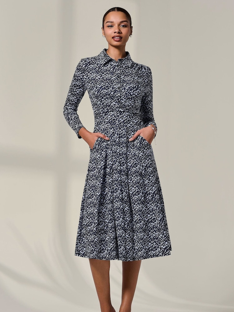Jolie Moi Blue Long Sleeve Button Up Midi Dress - Image 2 of 6