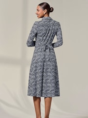 Jolie Moi Blue Long Sleeve Button Up Midi Dress - Image 3 of 6