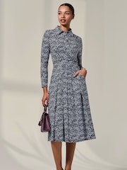 Jolie Moi Blue Long Sleeve Button Up Midi Dress - Image 5 of 6