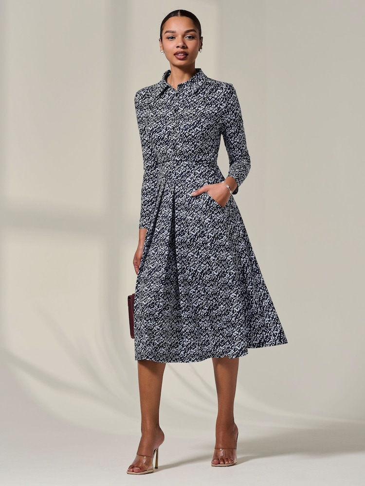 Jolie Moi Blue Long Sleeve Button Up Midi Dress - Image 6 of 6