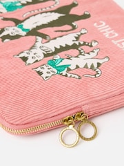 Oliver Bonas Pink Corduroy Dancing Cat Laptop Case - Image 3 of 4
