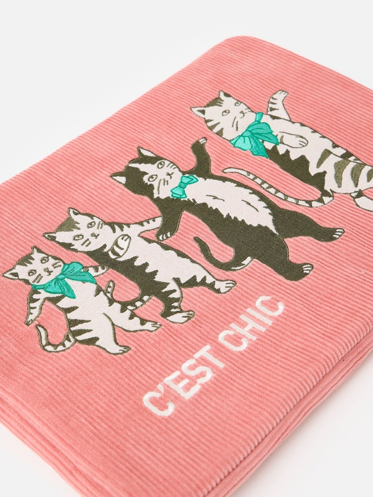 Oliver Bonas Pink Corduroy Dancing Cat Laptop Case - Image 4 of 4