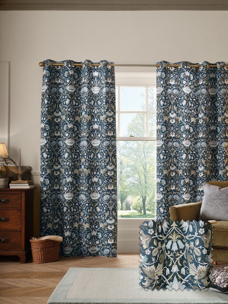 William Morris At Home Prussian Blue Lodden Eyelet Curtains - Image 1 of 3 William Morris At Home Prussian Blue Lodden Eyelet Curtains - Image 1 of 3