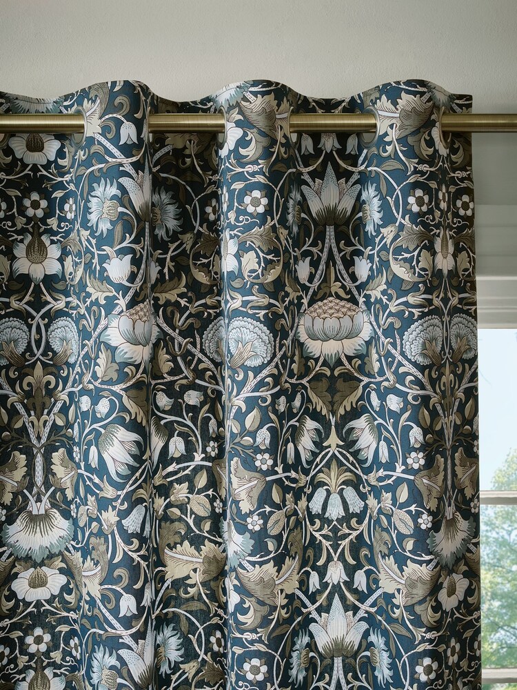 William Morris At Home Prussian Blue Lodden Eyelet Curtains - Image 2 of 3 William Morris At Home Prussian Blue Lodden Eyelet Curtains - Image 2 of 3