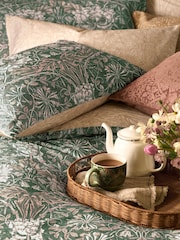 William Morris At Home Sage or Plaster Green Honeysuckle And Tulip 220 Thread Count Duvet Cover and Pillowcase Set - Image 3 of 6