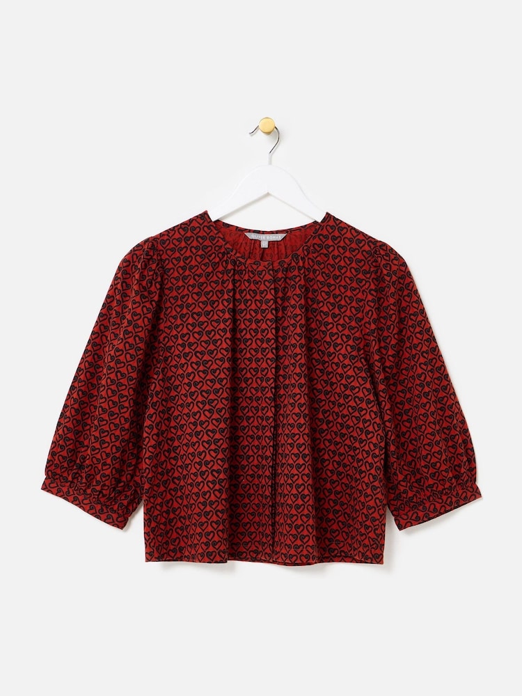 Oliver Bonas Red & Black Heart Print Blouse - Image 1 of 5