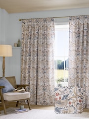 William Morris At Home Hessian Natural Strawberry Thief Pencil Pleat Curtains - Image 1 of 3