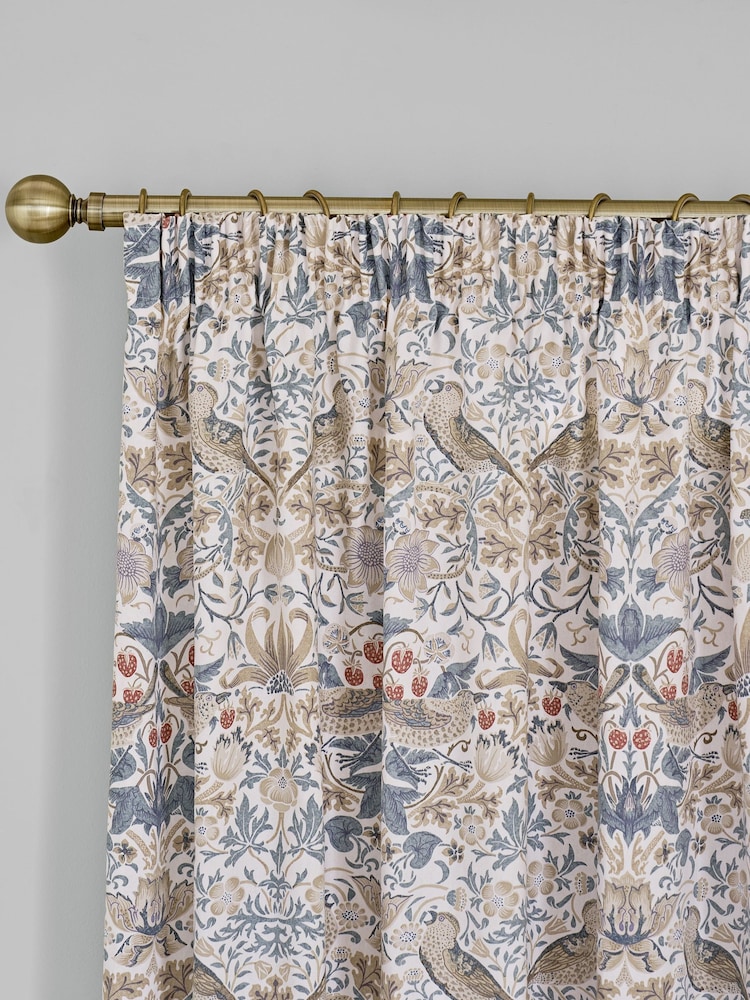 William Morris At Home Hessian Natural Strawberry Thief Pencil Pleat Curtains - Image 2 of 3