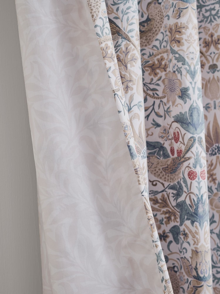 William Morris At Home Hessian Natural Strawberry Thief Pencil Pleat Curtains - Image 3 of 3 William Morris At Home Hessian Natural Strawberry Thief Pencil Pleat Curtains - Image 3 of 3