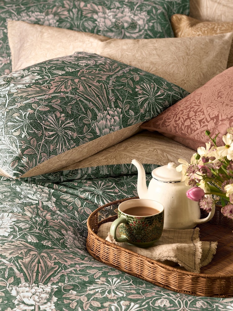 William Morris At Home Set of 2 Sage or Plaster Green Honeysuckle And Tulip 220 Thread Count Pillowcases - Image 1 of 5 William Morris At Home Set of 2 Sage or Plaster Green Honeysuckle And Tulip 220 Thread Count Pillowcases - Image 1 of 5