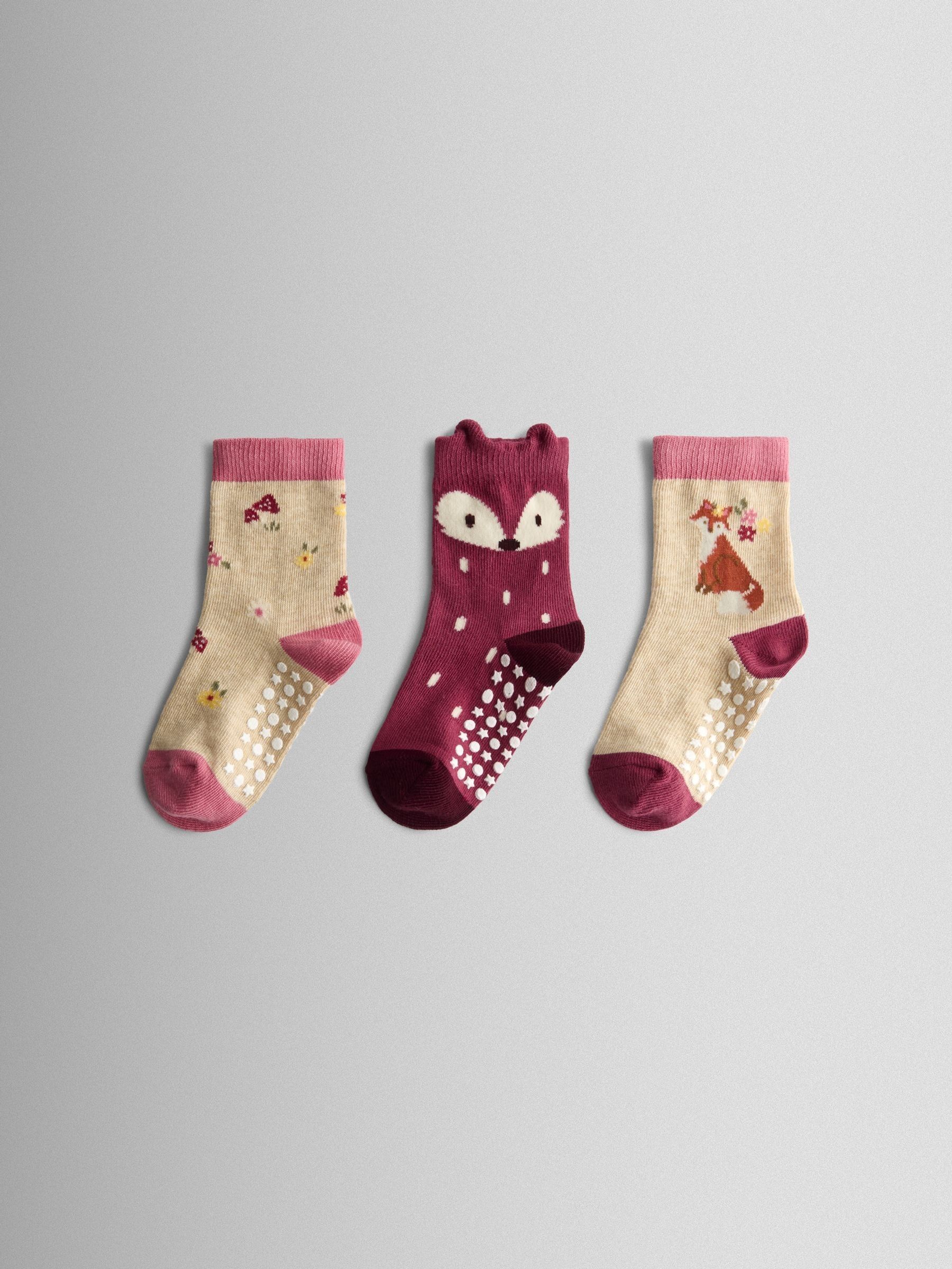 Jojo Maman Bébé Pink Berry 3-Pack Fox Socks