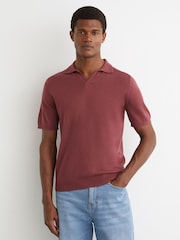 Reiss Raspberry Pink Duchie Merino Wool Open-Collar Polo Shirt - Image 1 of 6