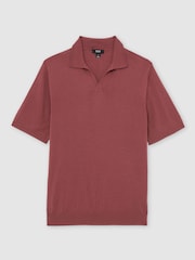 Reiss Raspberry Pink Duchie Merino Wool Open-Collar Polo Shirt - Image 2 of 6