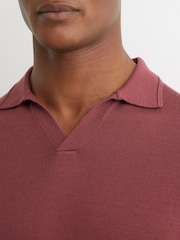 Reiss Raspberry Pink Duchie Merino Wool Open-Collar Polo Shirt - Image 4 of 6