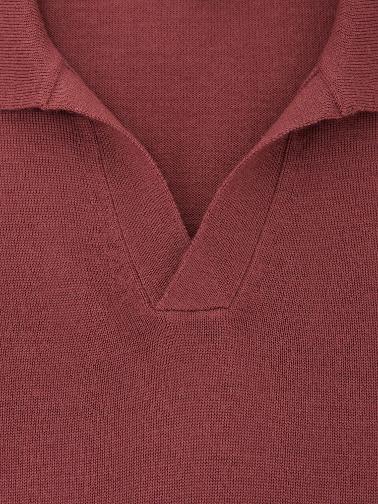 Reiss Raspberry Pink Duchie Merino Wool Open-Collar Polo Shirt - Image 6 of 6 Reiss Raspberry Pink Duchie Merino Wool Open-Collar Polo Shirt - Image 6 of 6