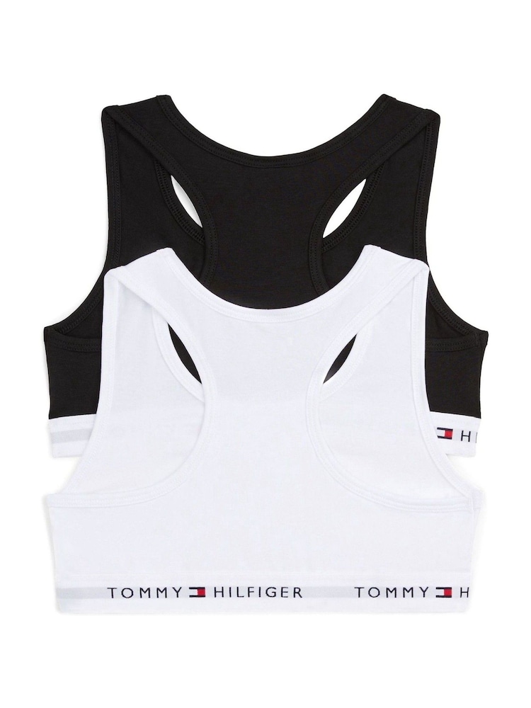 Tommy Hilfiger White 2 Pack Signature Unpadded Racerback Bralette - Image 2 of 2 Tommy Hilfiger White 2 Pack Signature Unpadded Racerback Bralette - Image 2 of 2