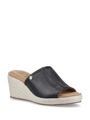 Hush Puppies Black Rosie Rattan Slide Wedge Sandals - Image 3 of 5