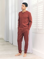 Chelsea Peers Orange Waffle Long Joggers Lounge Bottoms - Rust - Image 3 of 6