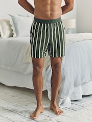 Chelsea Peers Green Stripe Button Up Pyjama Shorts - Khaki - Image 1 of 4
