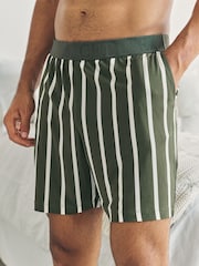 Chelsea Peers Green Stripe Button Up Pyjama Shorts - Khaki - Image 4 of 4