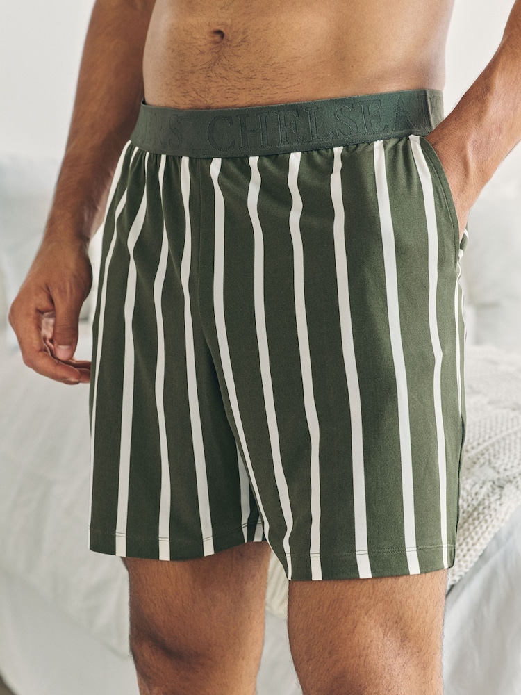 Chelsea Peers Green Stripe Button Up Pyjama Shorts - Khaki - Image 4 of 4