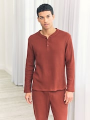 Chelsea Peers Orange Waffle Henley Lounge Top - Rust - Image 1 of 5