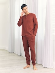 Chelsea Peers Orange Waffle Henley Lounge Top - Rust - Image 2 of 5