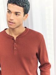 Chelsea Peers Orange Waffle Henley Lounge Top - Rust - Image 3 of 5