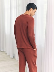 Chelsea Peers Orange Waffle Henley Lounge Top - Rust - Image 4 of 5