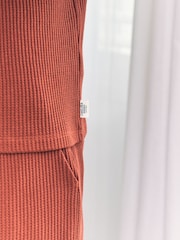 Chelsea Peers Orange Waffle Henley Lounge Top - Rust - Image 5 of 5