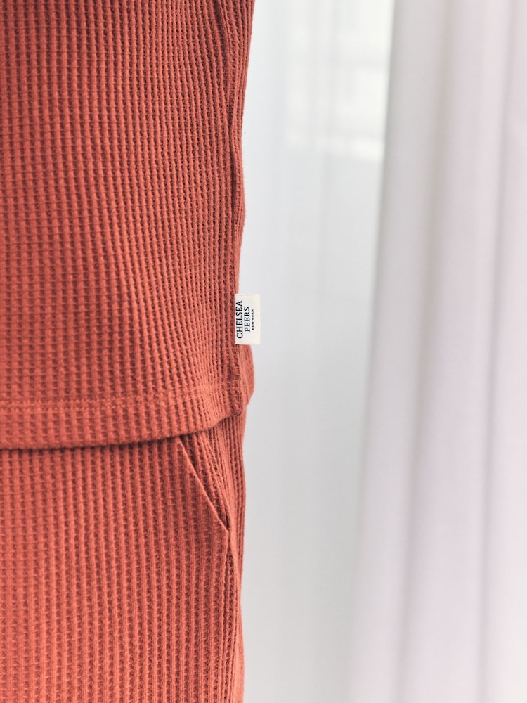 Chelsea Peers Orange Waffle Henley Lounge Top - Rust - Image 5 of 5