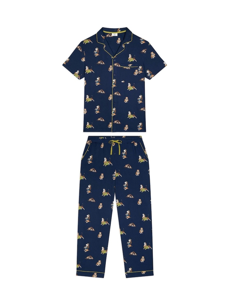 Chelsea Peers Blue Country Hound Dog Print Long Pyjamas Set - Image 7 of 7 Chelsea Peers Blue Country Hound Dog Print Long Pyjamas Set - Image 7 of 7