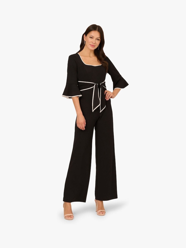 Adrianna Papell Ruffle Sleeve Black Jumpsuit - Image 1 of 6 Adrianna Papell Ruffle Sleeve Black Jumpsuit - Image 1 of 6