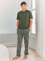 Chelsea Peers Green Stripe Crew Long Pyjamas Set - Image 1 of 6