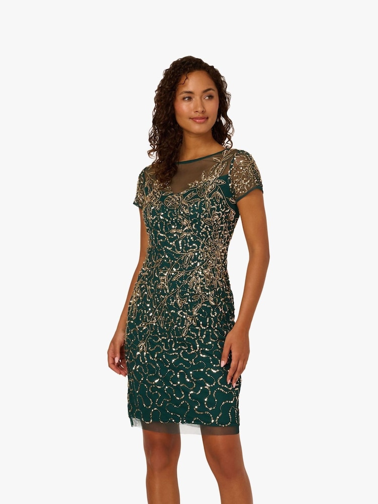 Adrianna Papell Green Beaded Sheath Dress - Image 1 of 6 Adrianna Papell Green Beaded Sheath Dress - Image 1 of 6