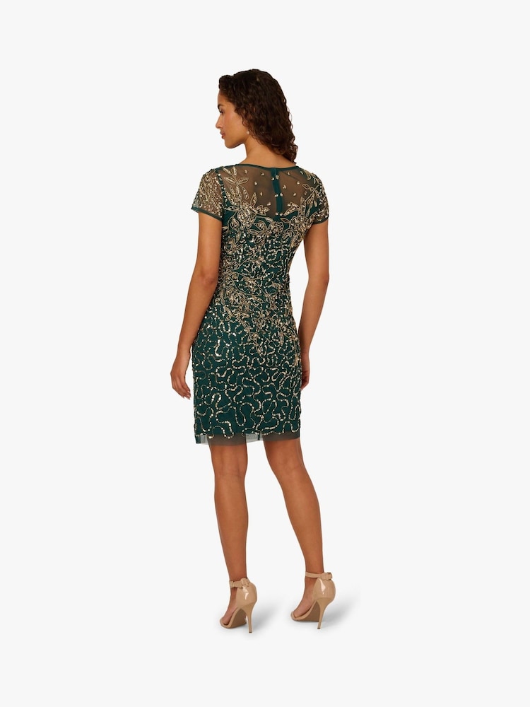 Adrianna Papell Green Beaded Sheath Dress - Image 2 of 6 Adrianna Papell Green Beaded Sheath Dress - Image 2 of 6