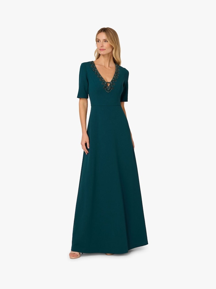 Adrianna Papell Green Trimmed Mermaid Dress - Image 1 of 6 Adrianna Papell Green Trimmed Mermaid Dress - Image 1 of 6
